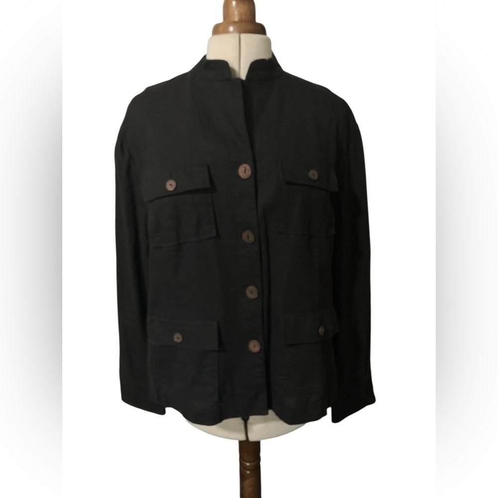 Courtenay Linen Jacket Size 18W Black Cotton Summer Fall Spring